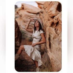 Fehrnvi Indie Midi Dress in Gold NWT